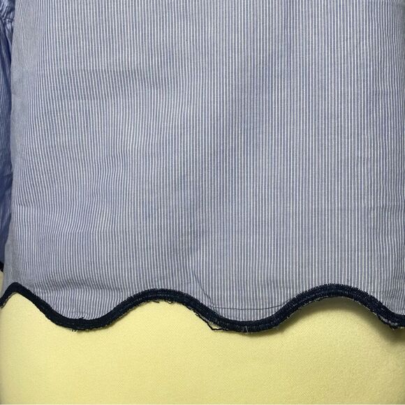 Zara Basic Collection Blue Pinstriped 3/4 Bell Sleeve Top Women's Size Small - Picture 11 of 15